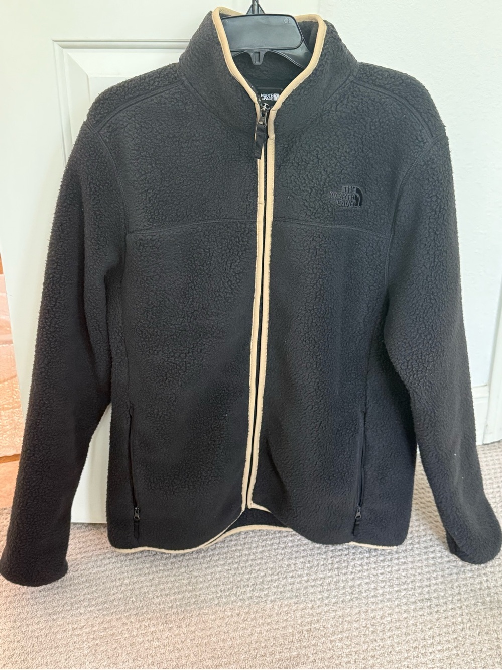 The North Face Black Sherpa Fleece Jacket with Tan Trim